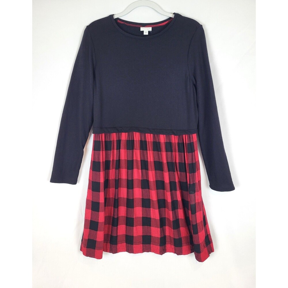 J Jill Black Buffalo Plaid A line Dress Size Medium Holiday